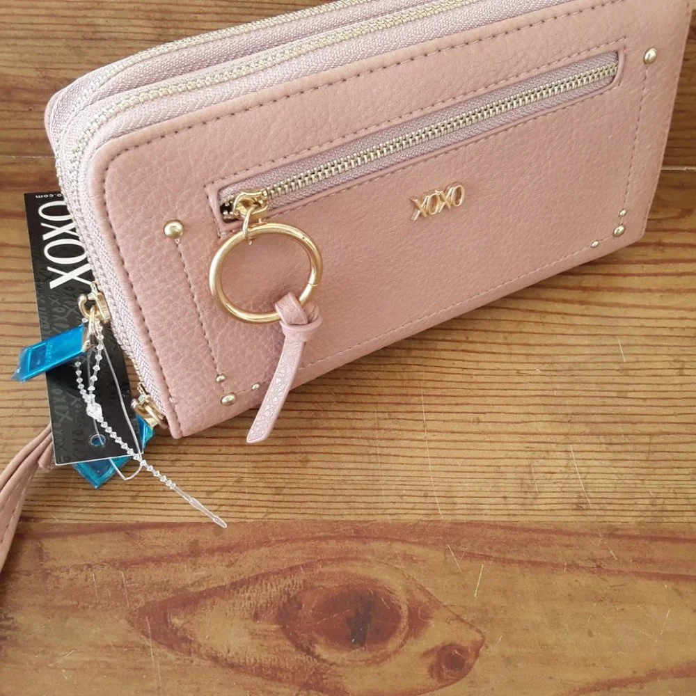 Blush double zipper wristlet  wallet